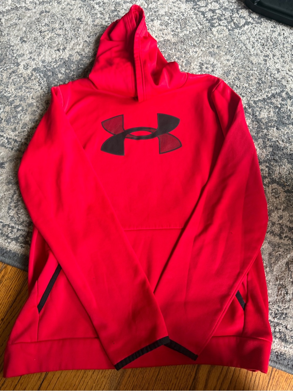 Under Armour Kids Red Hooded Pullover with Black Logo